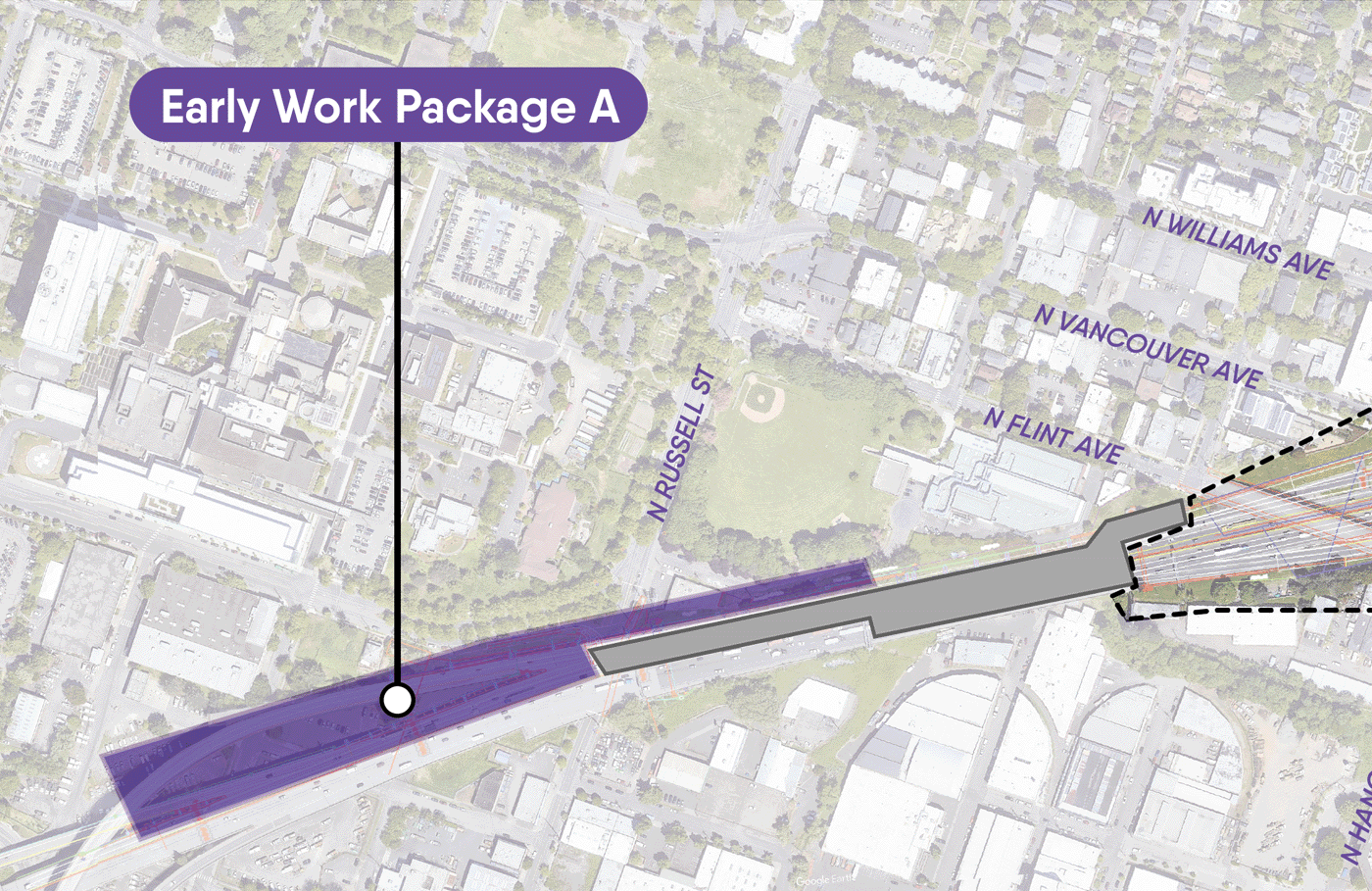 Map rendering showing Work Package A location