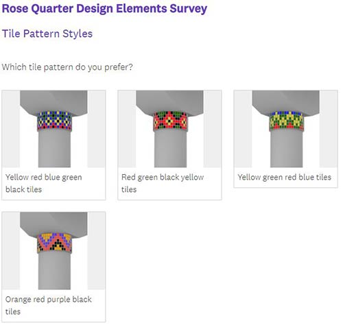 Graphic showing tile work for three designs that could be included near top of highway columns.