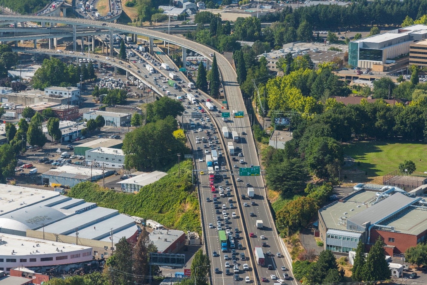 View of congestion in the northern portion of the I-5 Rose Quarter Improvement Project area