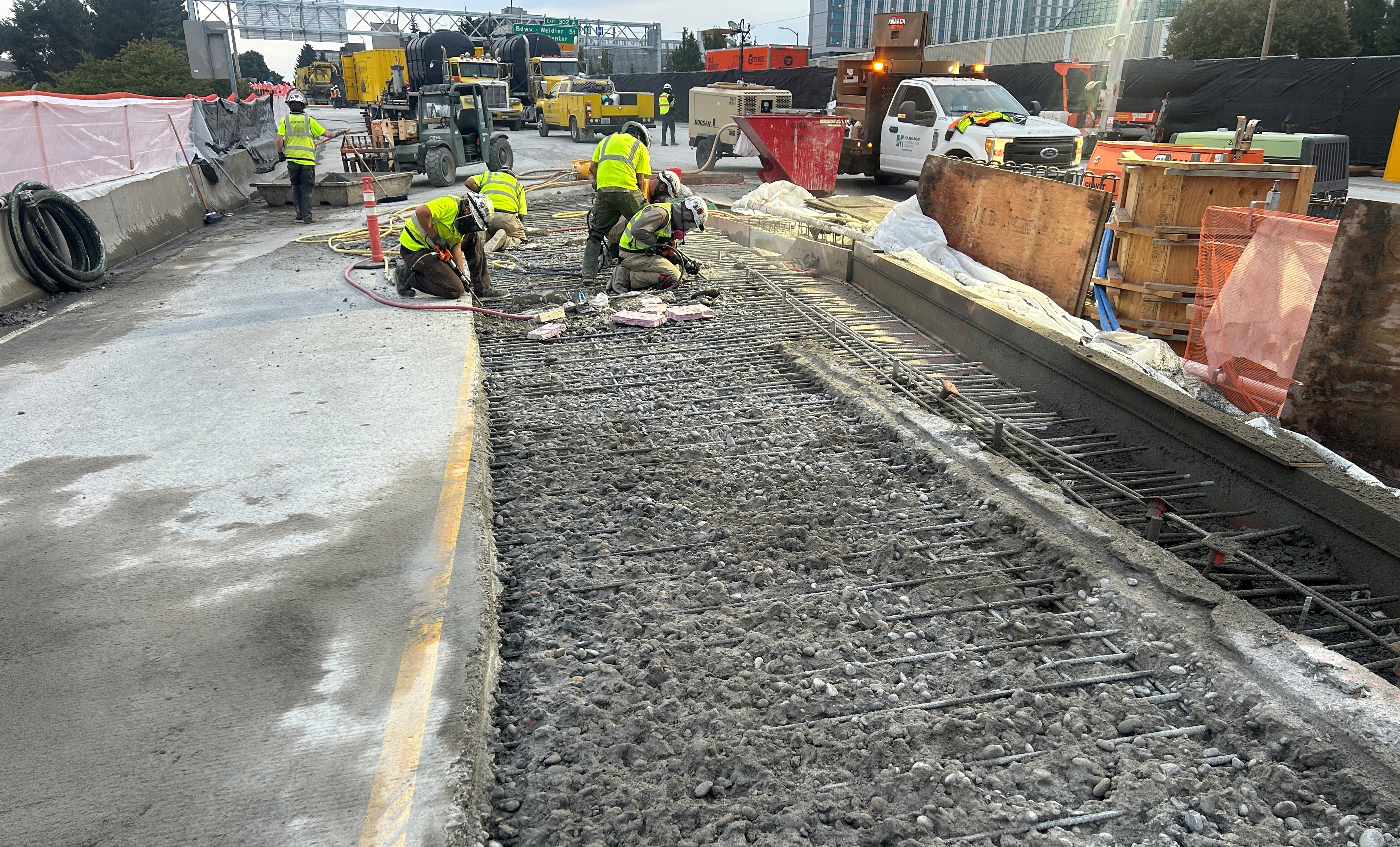 Crews hand demoing for gore work.
